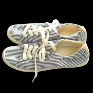 Bass Blue and White Canvas Ticking Women Shoes 9.5